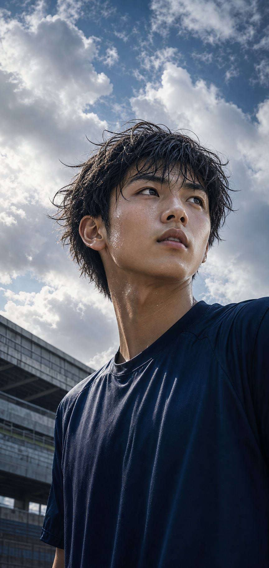 未来を見つめる若いサッカー選手